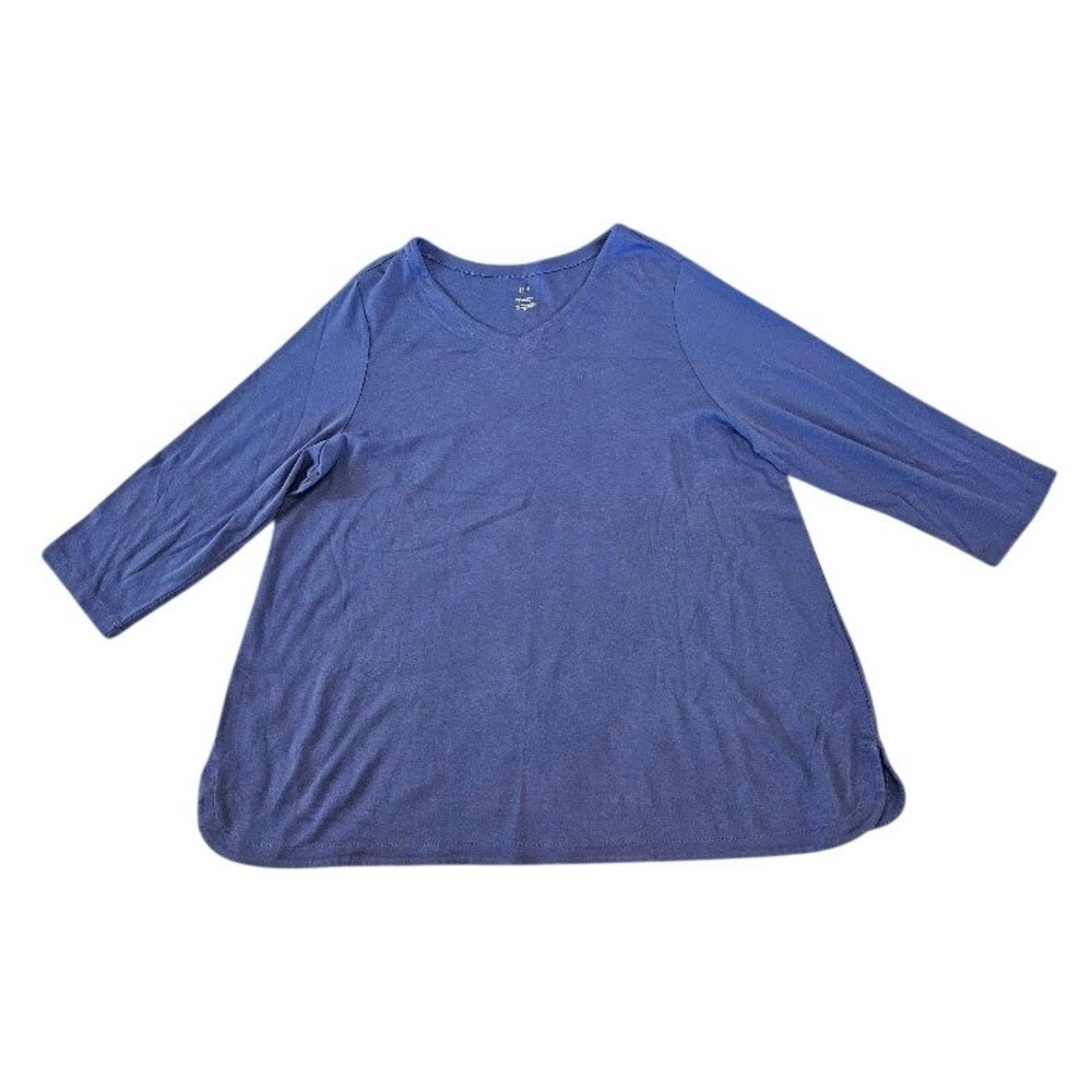 J. Jill Pima 3/4 Sleeve V-Neck Tee Women 2X Blue Shirt Top